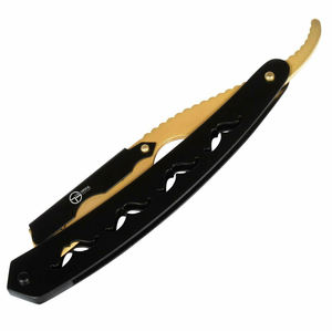 Maquinilla de afeitar de una sola hoja de calidad superior dorada con mango negro con patrón de bigote - Product Image 5