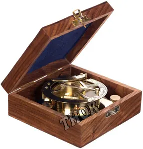 Messing Kompas Met Houten Doos/West Londen Directionele Magnetische Kompas Voor Navigatie/Zonnewijzer Pocket Kompas