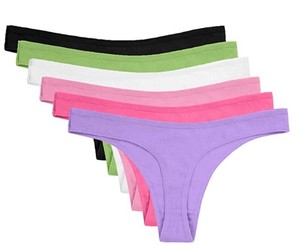 กางเกงในผู้หญิงแบบ Thong ผ้าฝ้าย 100% เป็นมิตรกับสิ่งแวดล้อม แต่งลูกไม้ เนื้อผ้าถักเรียบ ระบายอากาศได้ดี ยืดหยุ่น สวมใส่สบายทุกวัน อ่อนโยนต่อผิว - Product Image 1