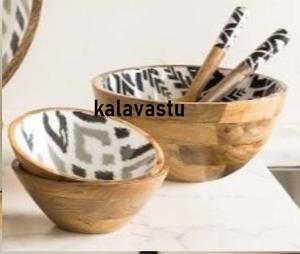 Bol de service rond en bois fabriqué à la main avec décoration en émail pour tenture murale - Product Image 1