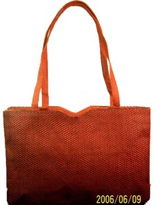 Mini Orange Jute Fabric Shopping <b>Bag</b> with Hand Length Handle Top Closure Style Geometric Pattern Lowellcraft Brand Made in Delhi - Product Image 2