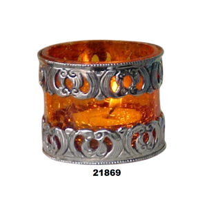 Bougeoir votif en verre et laiton orange Décoration Diwali pour la maison - Product Image 1
