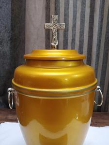 URNA DE CREMACIÓN DE HIERRO AMARILLO BRILLANTE CON CRUZ SUMINISTROS FUNERARIOS/Urna de cremación de alta calidad de hierro de Brassworld India - Product Image 3