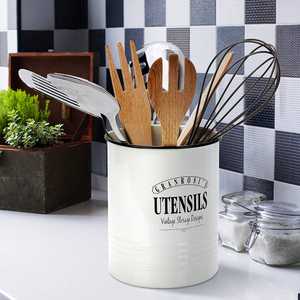 White Powder Coated Galvanized Metal Utensil Crock - Product Image 1