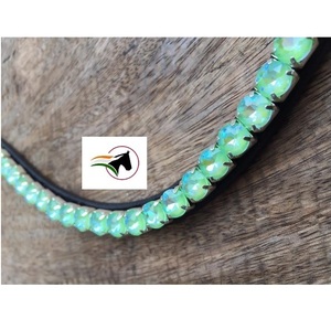 TRENDY 8mm PERIDOT LACQUER <b>CRYSTAL</b> WAVE DESIGN HIGH QUALITY <b>REAL</b> LEATHER BROW BAND EQUINE SADDLE WORLD DEMAND LUXURY AFFORDABLE - Product Image 5