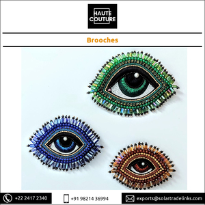 Premium Quality Handmade Hand Embroidered Miyuki & Faceted <b>Beads</b> Made Eye Shape Women's Brooch with Crystal <b>Fringe</b> - Product Image 3