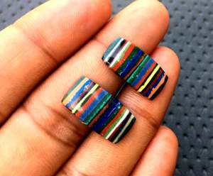 High Quality 2-Piece Natural <b>Rainbow</b> Calcsilica Cabochon Beautiful Rectangle Shape Loose Gemstone Beads Smooth Stone Jewelry - Product Image 3