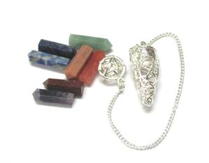 Péndulo de chakra para espiga, jaula de plata con pentagrama curativo, cristales de Gema Natural personalizados, venta al por mayor - Product Image 1