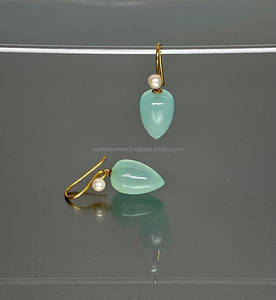 925 sterling argent aqua calcédoine pierres précieuses boucles d'oreilles - Product Image 1