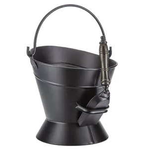 Fireplace Accessories Black Metal Coal Bucket ash Coal Hod Bucket with wooden Handle Shovel