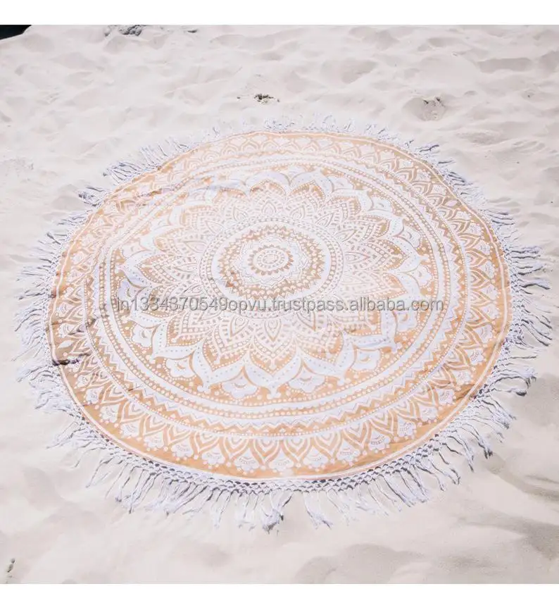 Etnik hint pamuk el yapımı altın Mandala dantel püsküller yuvarlak hippi yurt dekor Boho plaj levha atmak Ombre sanat masa kapak