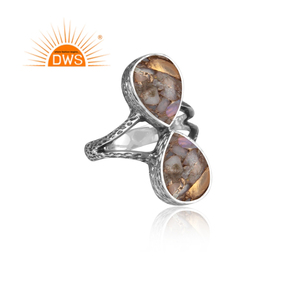 Anillo de GEMA de ópalo etíope de cobre, corte de pera Natural doble, oxidado, Plata de Ley 925, martillado, proveedor de joyería - Product Image 3