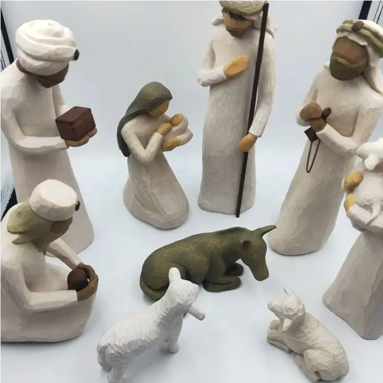 Arbre de saule de créativité, ensemble de 9 pièces, figurines sculptées et peintes à la main