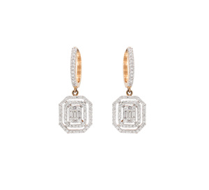 Precioso corte redondo diamante piedra preciosa 18K oro rosa sólido hecho a mano mujeres gota pendientes joyería para venta al por mayor - Product Image 1