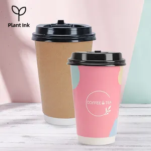 Lage Orde Hoeveelheid Custom Logo Papier Cups Wegwerp Verpakking Cup 8Oz/12 Oz/16Oz Bruin Roze papier Koffie Cup Voor Koffie Winkel