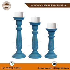 Lot de 3 bougeoirs en bois de manguier massif antique gris de luxe avec support décoratif en bois pour la maison, le bureau, le restaurant et la fête - Product Image 4