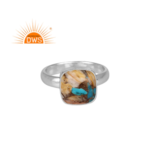 Hammered Band แหวนเงินแท้925,แหวนพลอยเทอร์ควอยซ์หอยนางรมสีม่วงทองแดงธรรมชาติตัดสี่เหลี่ยม - Product Image 1