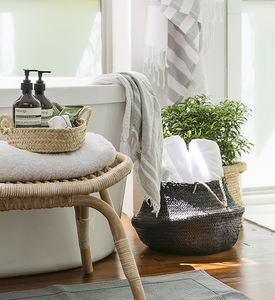 สินค้าขายดี!!! ตะกร้าหญ้าทะเลแบบพับได้สไตล์โบฮีเมียนทำมือทนทานพร้อมที่จับอเนกประสงค์ - Product Image 3