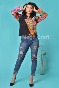 Bohemian Floral Embroidered Cotton Bomber Jacket Vintage Patchwork <b>Shrug</b> <b>Women's</b> Breathable Eco-Friendly - Product Image 3