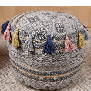 Latest New Design 2024 <b>Stuffed</b> Bean Bag Cotton Printed Pouffe Round Embroidered Pouf with Print - Product Image 1