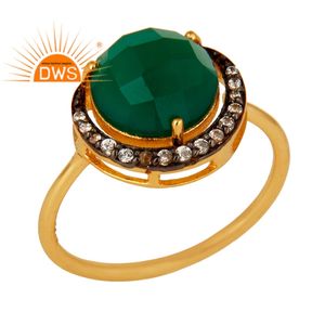 Bague de Cocktail pour femme, bijou indien plaqué or, argent Sterling, pierre précieuse d'onyx vert naturel, vente en gros - Product Image 1