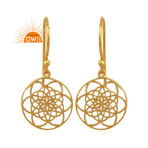 Pendientes colgantes hechos a mano con diseño de flor de estilo de vida, Plata de Ley 925, chapado en oro - Product Image 1