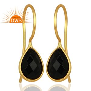 <b>Black</b> Onyx Gemstone <b>Jewelry</b> Manufacturer 925 Sterling Silver 14k Gold Plated Women's Hook Earring <b>Jewelry</b> Wholesaler - Product Image 2
