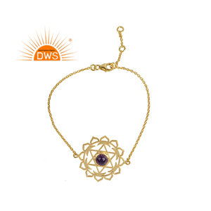 Bracelet Améthyste Pierres Précieuses Joli Chakra Design Bracelet en Argent Sterling Plaqué Or Bijouterie Fabricant Collection Classique - Product Image 1