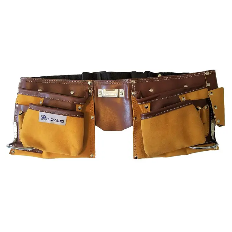 Hot Sell 2022 Heavy Duty 11-Pocket Suede Leather Tool Bag with Adjustable Waist Strap Tool Belt Made By India For Sale