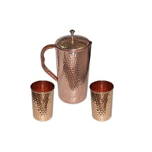 Copper Hammered Juice Drinking <b>Jug</b> <b>With</b> Two Glasses Customized Size Round Shape <b>Water</b> <b>Jug</b> At Affordable Price - Product Image 1