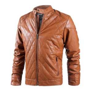 Blouson d'hiver en cuir Pu à col montant, blouson personnalisé pour homme, à la mode, vente en gros - Product Image 3