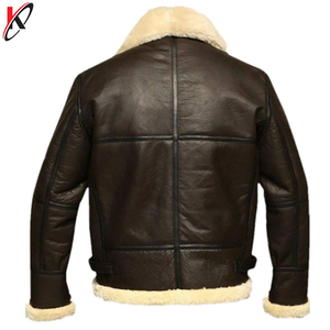 พรีเมี่ยมที่มีคุณภาพสีน้ำตาลผู้ชายแจ็คเก็ตหนังจริงปกเสื้อขนสัตว์ - Product Image 2