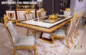 Golden Royal ชุดโต๊ะทานอาหารแกะสลักจากนักออกแบบ,ชุดรับประทานอาหารระดับพรีเมียมทำจากไม้ที่ดีที่สุดสำหรับ6ที่นั่งชุดโต๊ะอาหารแบบดั้งเดิม - Product Image 2