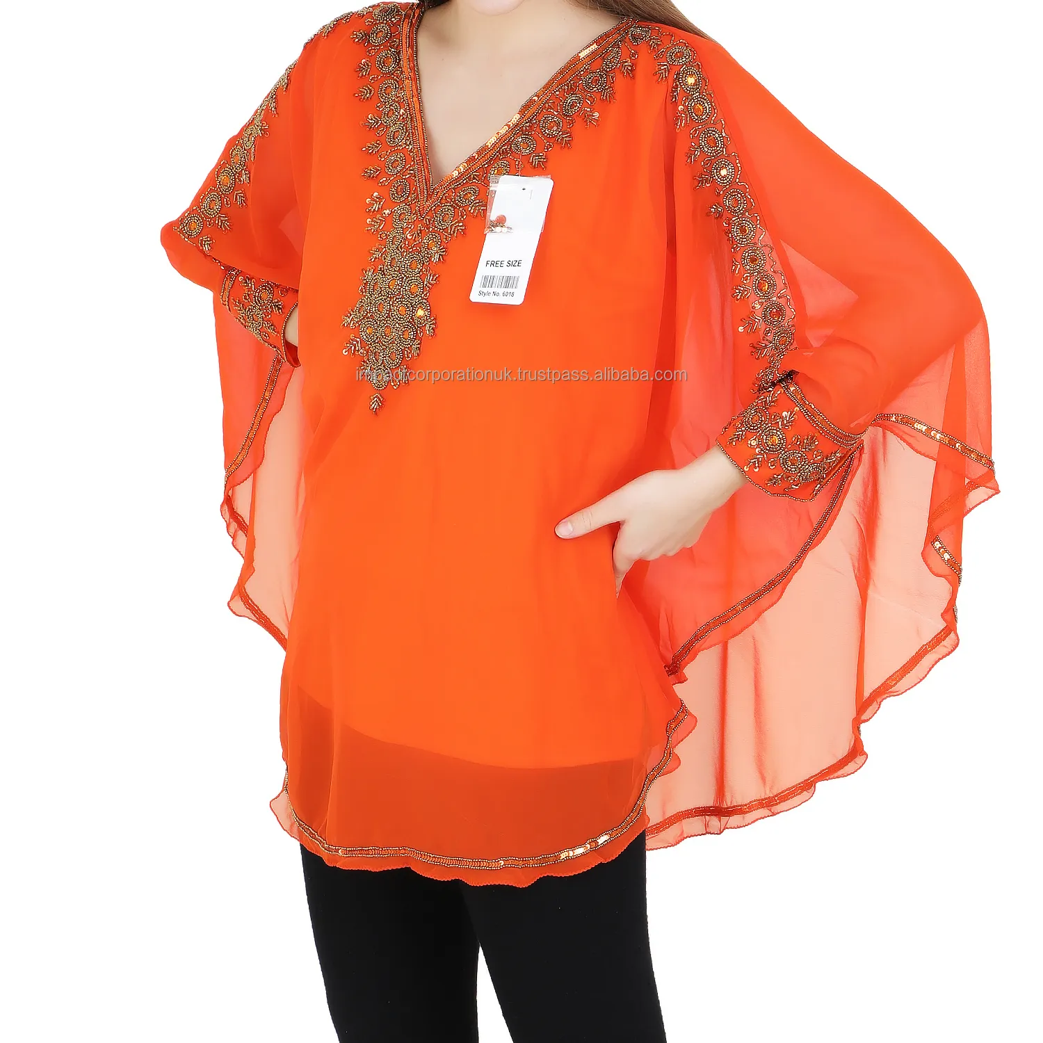 Abaya Muslim Style Beaded Sequins Kaftan Caftan Tops Woman Blouse Free Size Women Casual Blouse Designs Kaftan girl's party wear