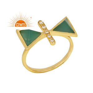 Nouvelle bague triangulaire en argent sterling 2026 avec onyx vert naturel et zircon cubique pour femme - Fabricant de bijoux - Product Image 1