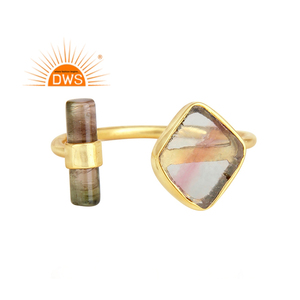 Bio Tourmaline Gemstone Ring Vermeil Designer 925 Sterling Silver Ring Jewelry Gold Trendy DWS Newly Arrived Indian Silver Dip - Product Image 1