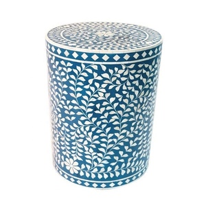 Table d'appoint ronde en résine avec incrustation de fleurs Beau mobilier indien de qualité fabriqué à la main Incrustation d'os de luxe Table d'appoint et table basse - Product Image 1