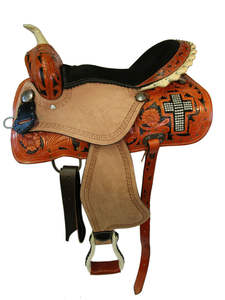 Juego de tachuelas de sillín de caballo occidental de carreras de barril de cuero genuino Premium Múltiples colores y tamaños disponibles Tamaño del asiento 14 "-18" - Product Image 4