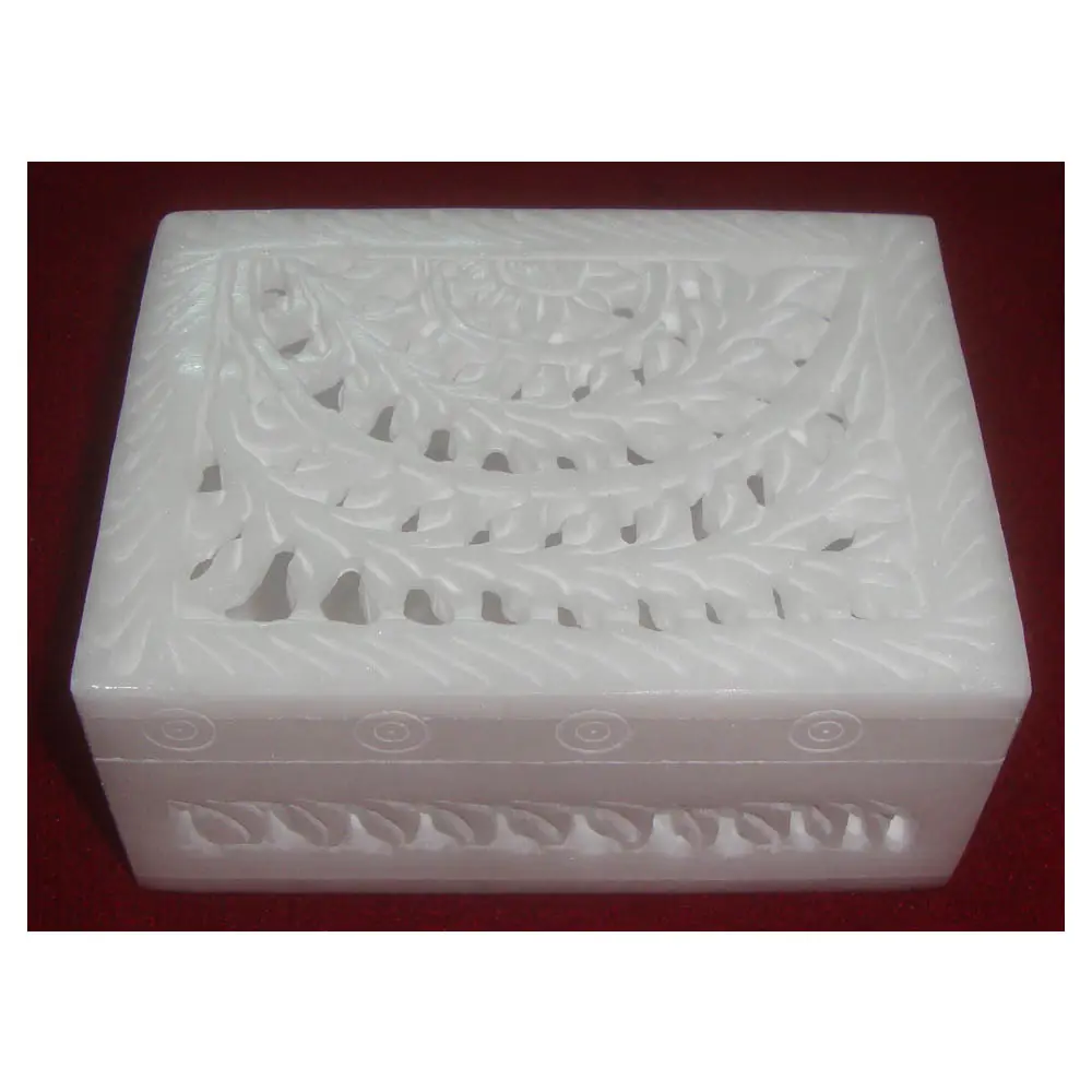 White Alabaster Marble Hand Carving Jewelry Box Natural Stone which comes from Mines and Decorative and utility products.
