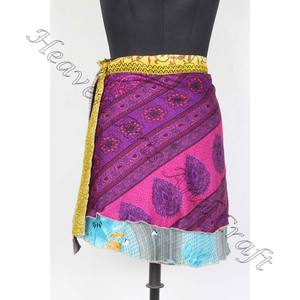 Mini jupes indiennes en soie, pour femme, style Boho, portefeuille, d'été, motif fleuri, imprimé Hippie, été - Product Image 6