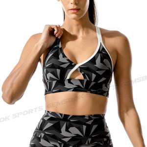 Nueva llegada Sujetador deportivo negro para mujer con impresión de logotipo personalizado Venta al por mayor Gimnasio Fitness Activewear con posición de logotipo frontal - Product Image 1