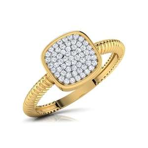 Bague en or jaune 14 carats avec grappe de diamants pour femme, taille 7 |   Bague carrée sertie de diamants, bijoux fins, cadeau pour elle, mariage - Product Image 1