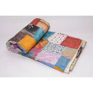 Handmade Kantha <b>Quilt</b> Indian Style Vintage Reversible Throw Bedspread Queen Size Wool Cotton Filled for Home Decor Hotel Use - Product Image 4