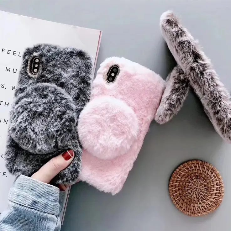 Fashion Winter Fur Plush Fluffy Mobile Phone Case for iPhone 6 7 8 Plus X XS Max XR 11 Pro Max