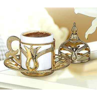 Türkisches Silber-Gold Keramik-Kaffeetassen-Set, Marokkanisches Arabisches Türkisches Teetassen-Set, in der Türkei Hergestellt, als Geschenk für Espresso
