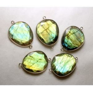 ตัวเชื่อมต่อเงินสเตอร์ลิง925ด้วยหินเจียระไนเหลี่ยมเพชรพลอยลาบราดอร์ไลต์ธรรมชาติขนาด23X26มม. พลอยหลวมรูปทรงแฟนซี - Product Image 4