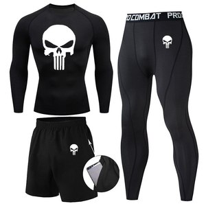 Wholesale Compression Pants Shirt Top Long Sleeve Jacket Set Suit Face Cover Gym Fitness Sets 5Pcs Men's Workout Clothes - Product Image 5