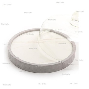 Plateau de service en bois et cuir avec couvercle en verre plateau à Dessert gâteau de qualité supérieure pour accessoires de table - Product Image 6