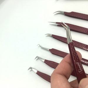45 Degree Maroon Diamond Grip Stainless Steel <b>Eyelash</b> Tweezers Custom Logo <b>Beauty</b> <b>Tool</b> for <b>Eyelash</b> Extension Eyebrow Shaping - Product Image 1