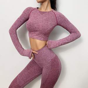 Hot Sale Women's Seamless Rib Gym Sports Wear Outdoor Organic Fitness Clothing Yoga Sets for Workout and Exercise by Canleo - Product Image 2